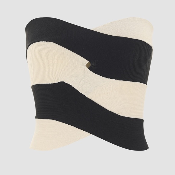 BLACK & WHITE ZIP UP CROP TUBE TOP - Picture 2 of 7